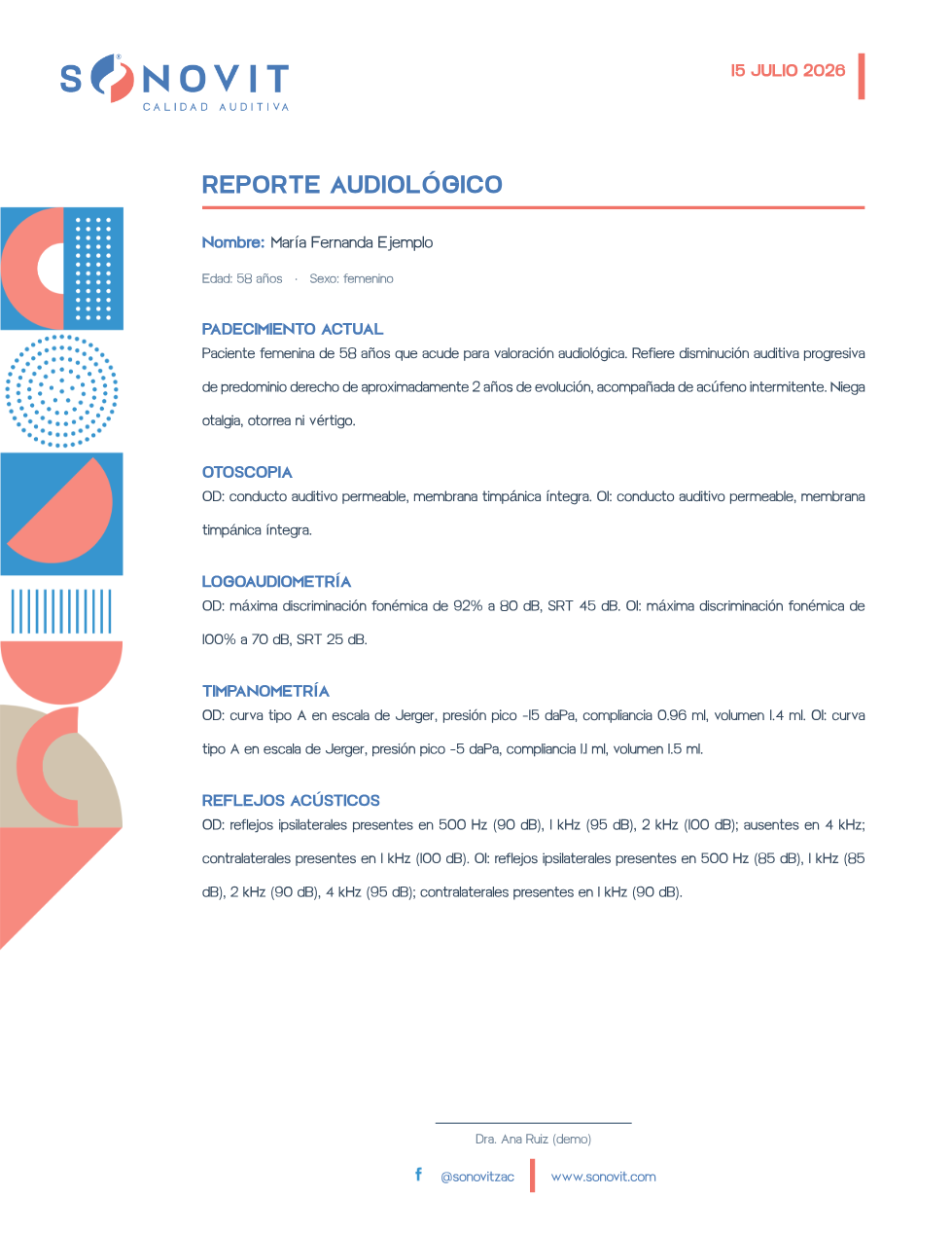 Generated hearing report, page one
